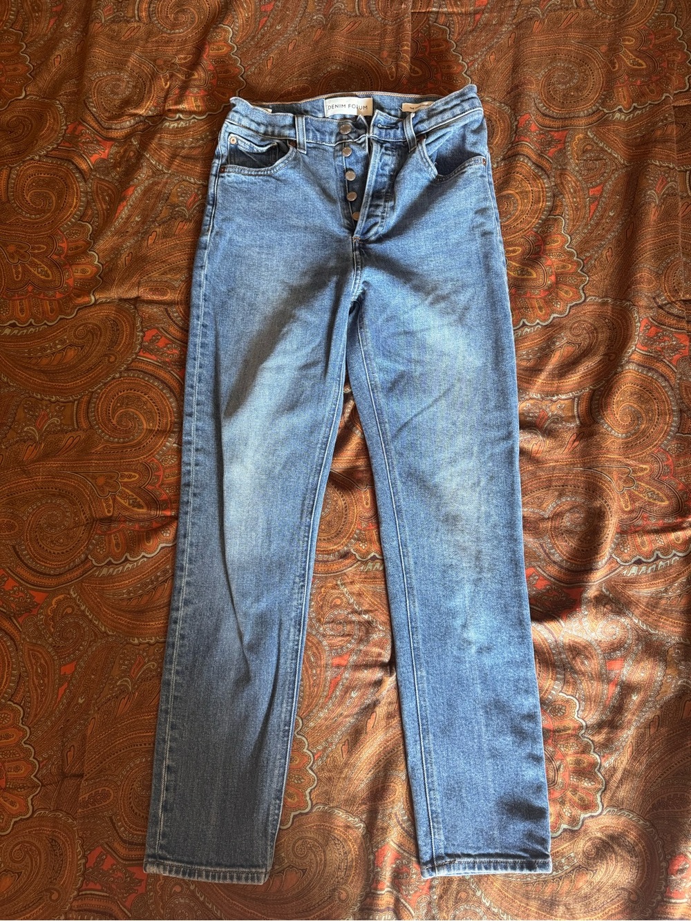 Denim Forum Medium Blue Button-Fly Jeans